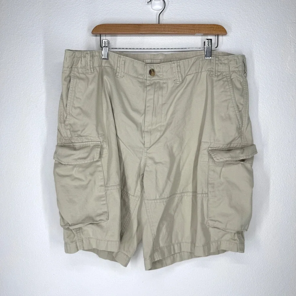 Polo Ralph Lauren Mens Khaki Tan Relaxed Cotton Cargo‎ Shorts Size 40 Utility